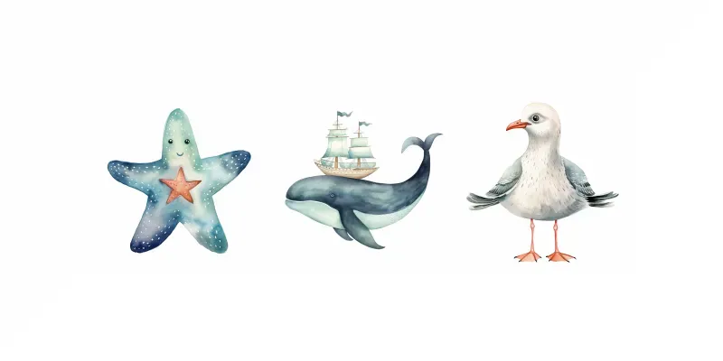 Sea Themed Cute Cliparts generated by undefined