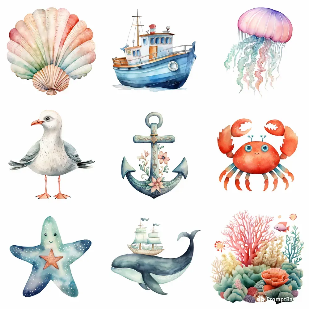 Sea Themed Cute Cliparts
