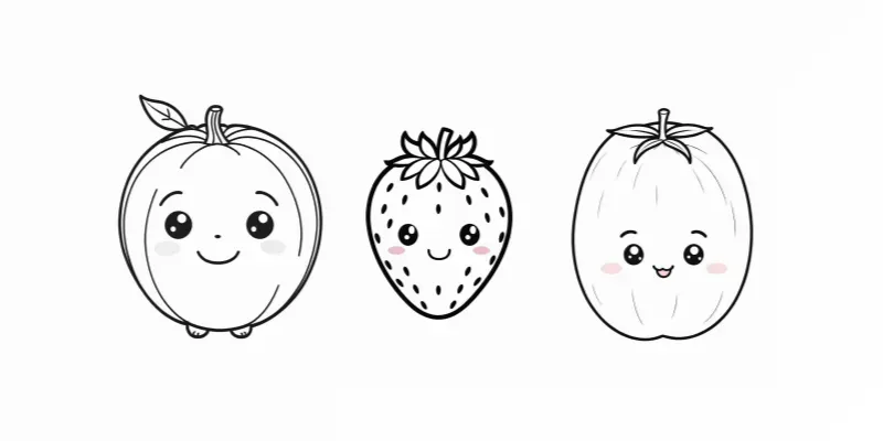 Kawaii Fruits Coloring Book Pages generated by undefined