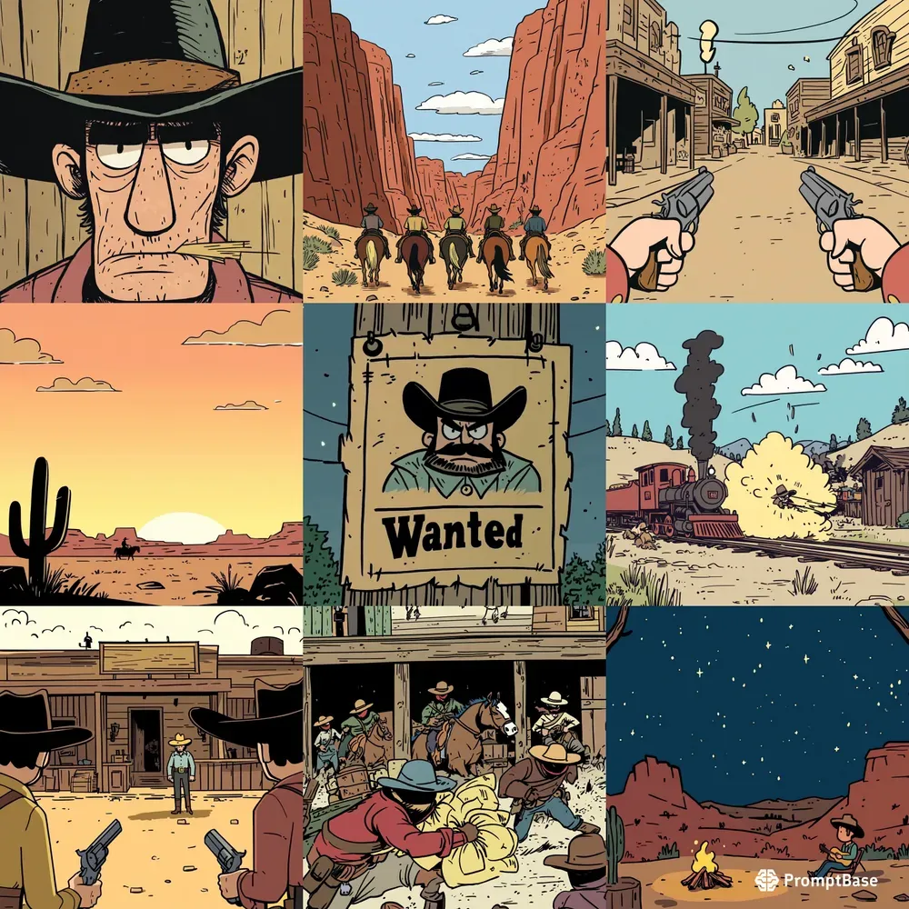 Consistent Classic Western Comic Scenes