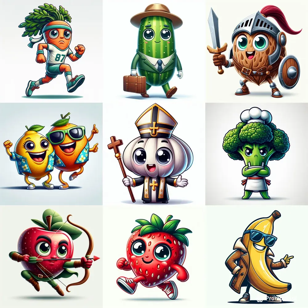 Funny Fruit Vegetable Illustrations