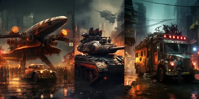 Steampunk Wartime City Neon Skirmishes generated by undefined