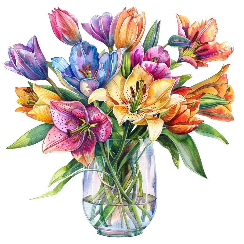Watercolor Flowers In Jar Illustrations