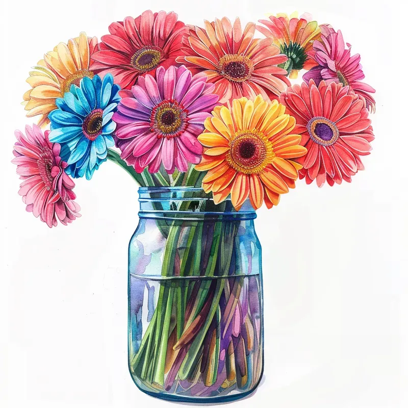 Watercolor Flowers In Jar Illustrations