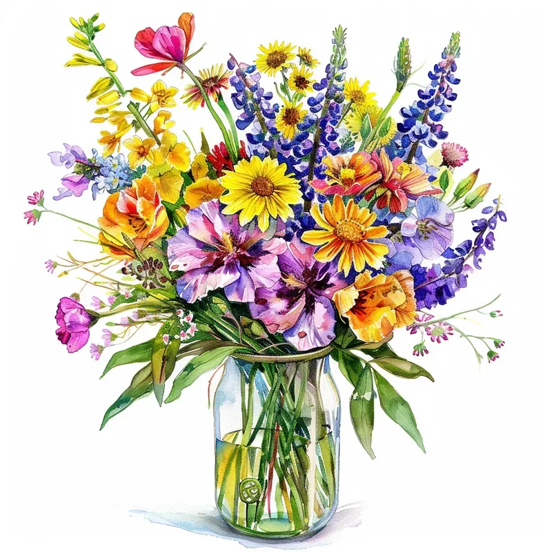 Watercolor Flowers In Jar Illustrations