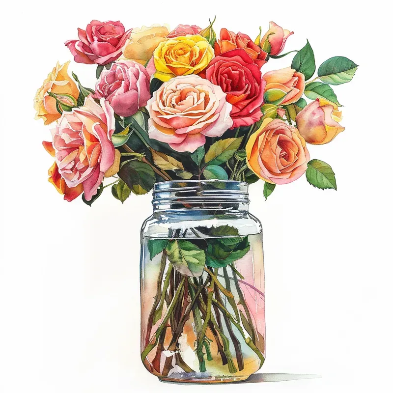 Watercolor Flowers In Jar Illustrations