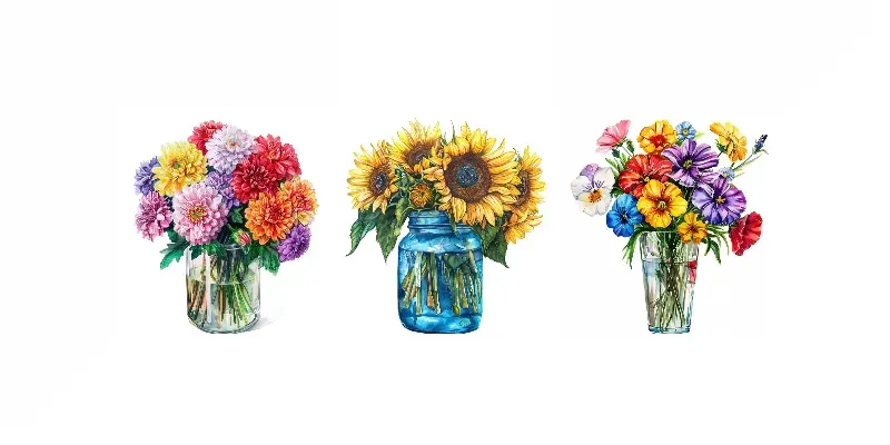 Watercolor Flowers In Jar Illustrations generated by undefined
