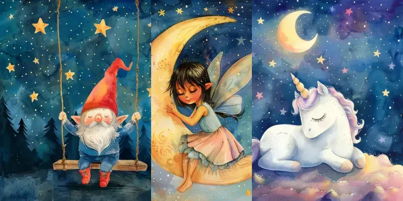 Cute Starry Night Book Illustrations generated by undefined