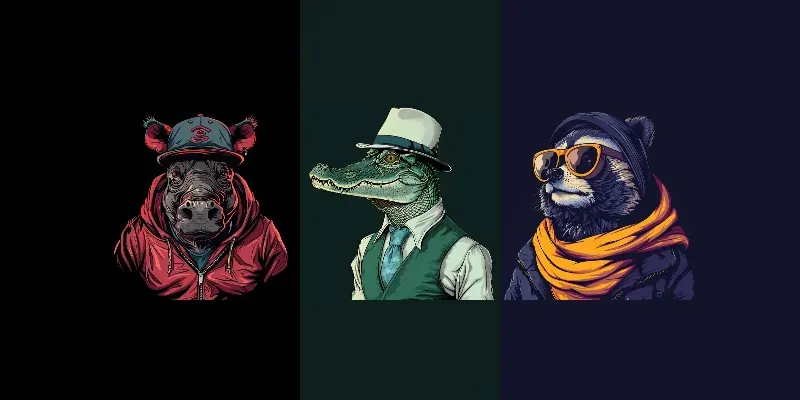 Funky Animal Illustrations With Clothing generated by undefined