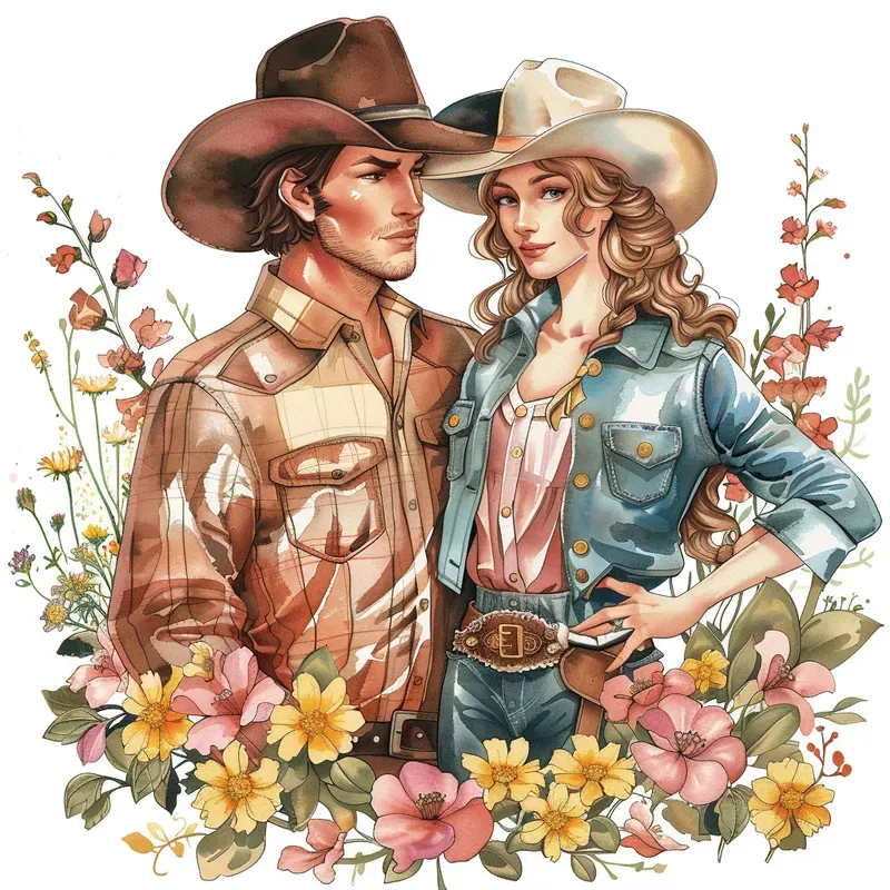 Cowgirl Cowboy Watercolor Cliparts