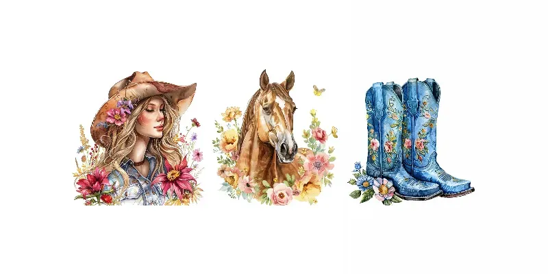 Cowgirl Cowboy Watercolor Cliparts generated by undefined