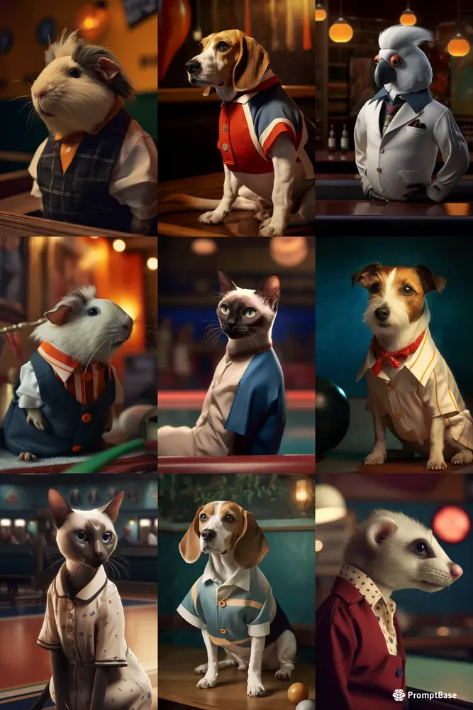 Vintage Bowling Animal Portraits