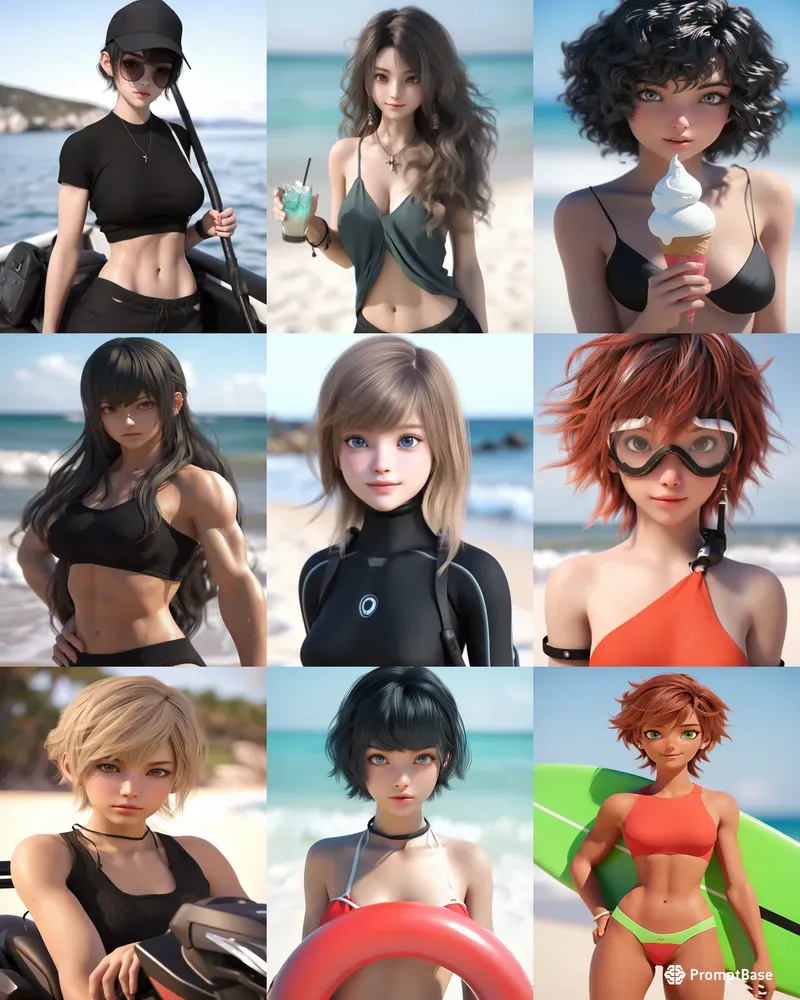 Anime Girls On The Beach 3D Portraits