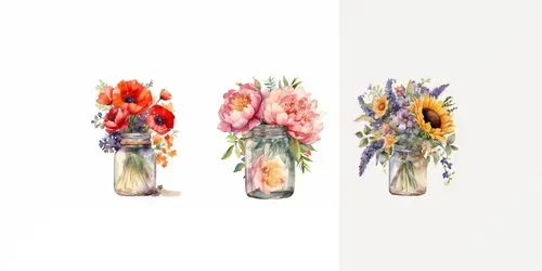 Watercolor Floral Vases Cliparts generated by midjourney