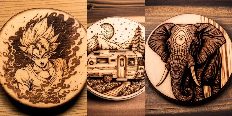 Elaborate Wood Burned Coaster Designs generated by undefined
