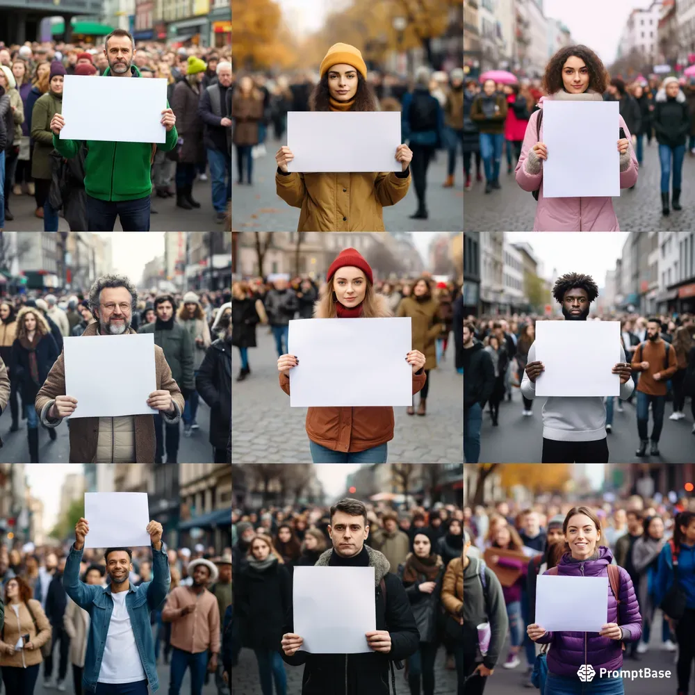 People Holding Blank Signs Outside