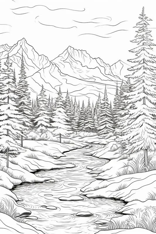 Winter Landscape Coloring Book Pages