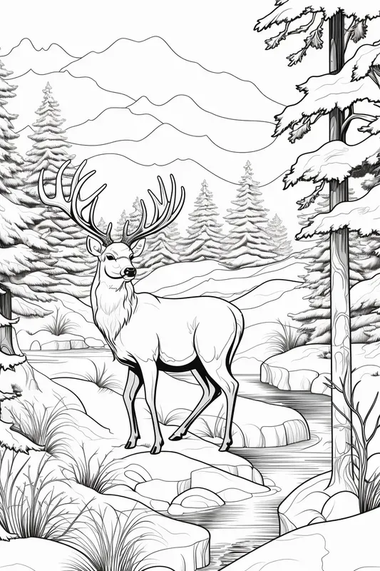 Winter Landscape Coloring Book Pages
