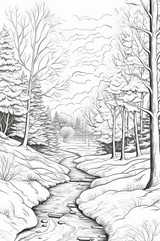 Winter Landscape Coloring Book Pages