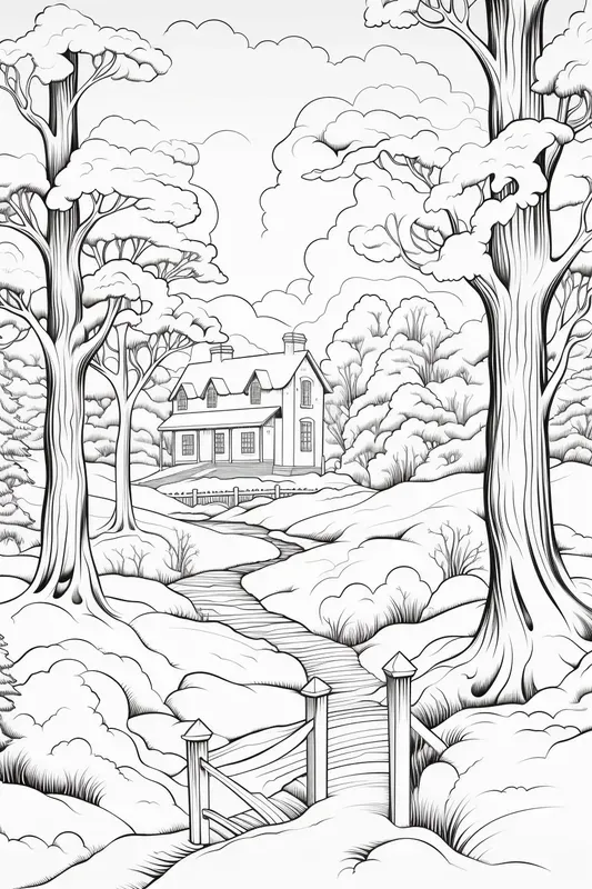 Winter Landscape Coloring Book Pages