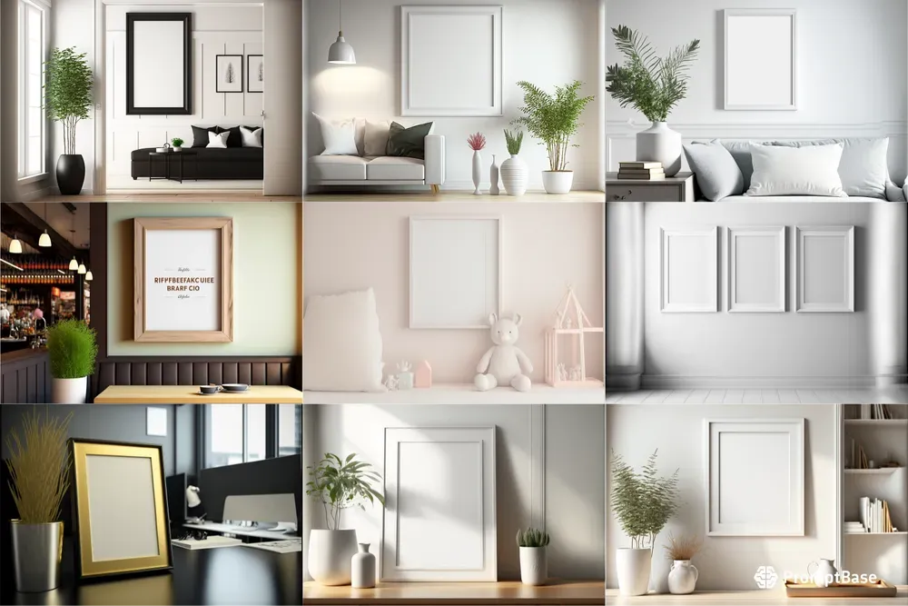 Wall Art Frame Mockups With Choices Of Room Interiors
