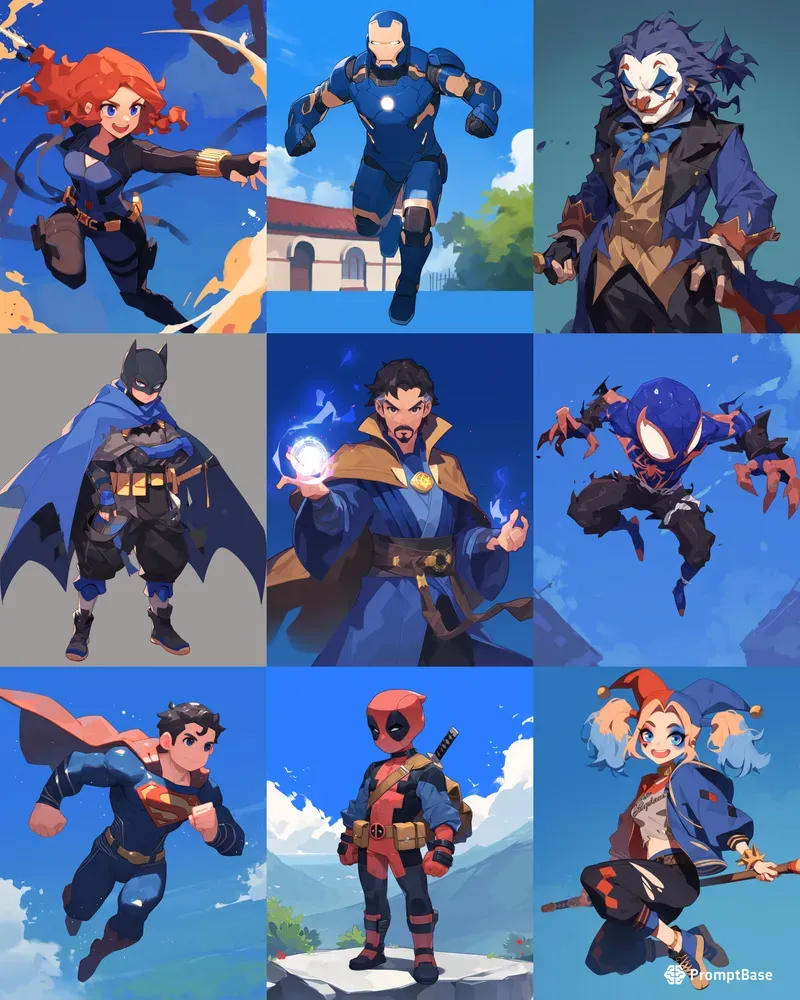 Occidental Comic Kids Characters In Blue