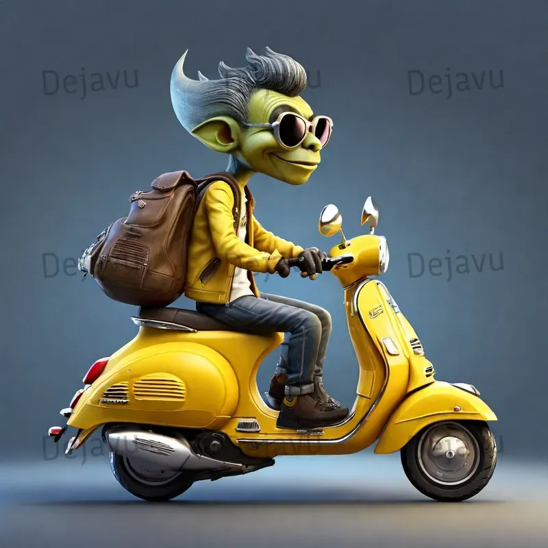 Side View Of Custom Vespa Rider