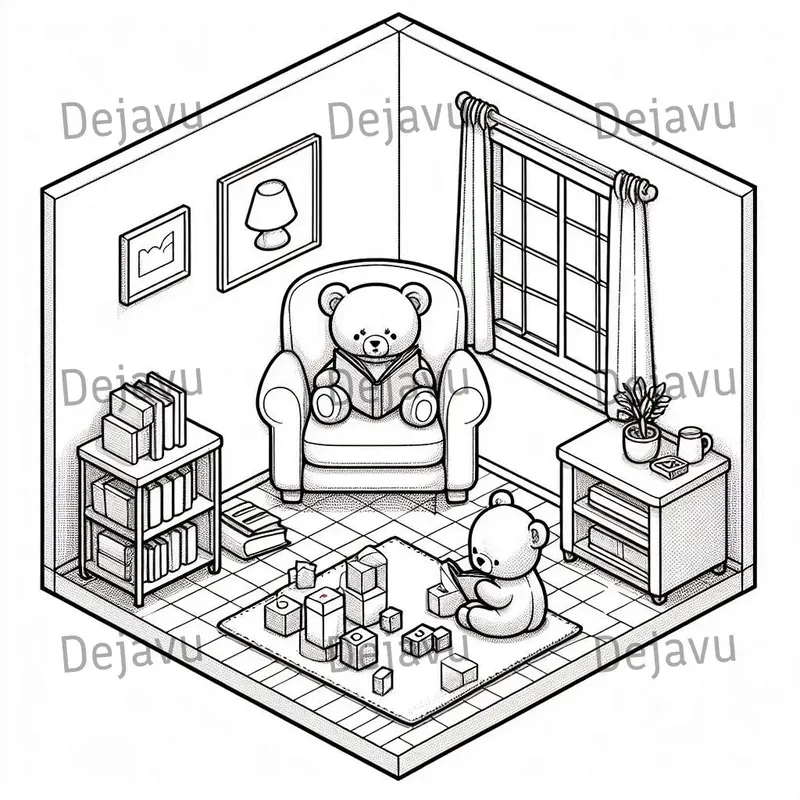 Cozy Hygge Rooms Corner Coloring Pages