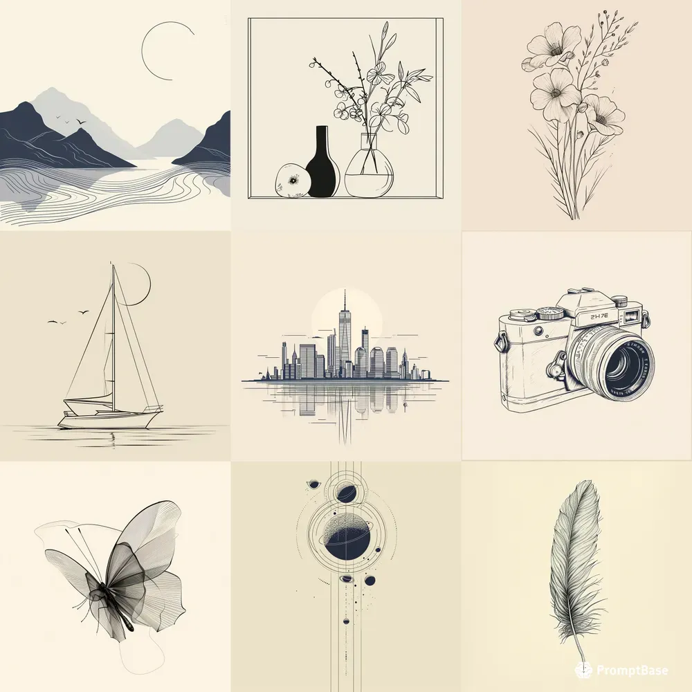 Elegant Line Art Drawings