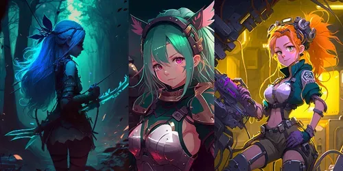 The Neon Anime Girls Squad Characters generated by midjourney