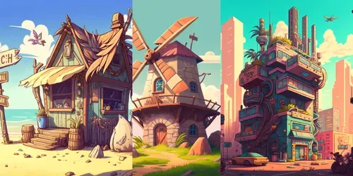 Cute Illustrated Buildings generated by midjourney