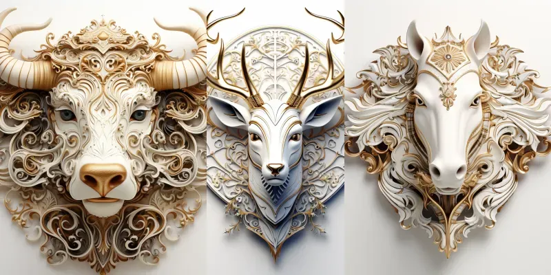 White Leather 3D Animal Heads generated by undefined