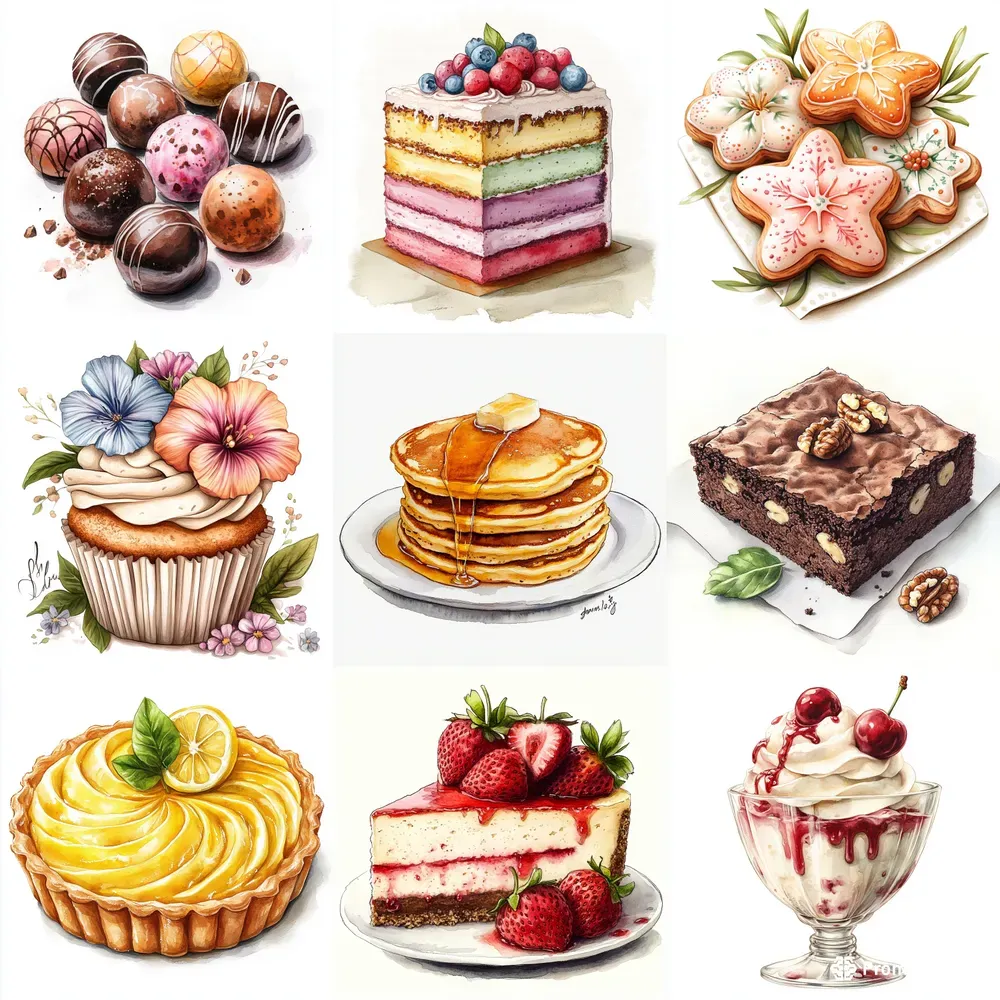 Dessert Illustrations Watercolor Style