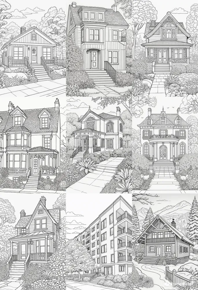Cozy House Coloring Book Pages