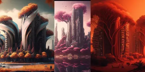 Natural Futuristic Skyscrapers Wallpapers generated by midjourney