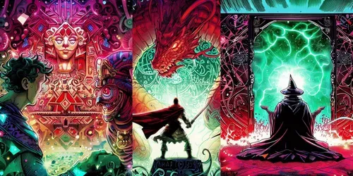 Comicsstyle Magical Tarot Card Designs generated by midjourney