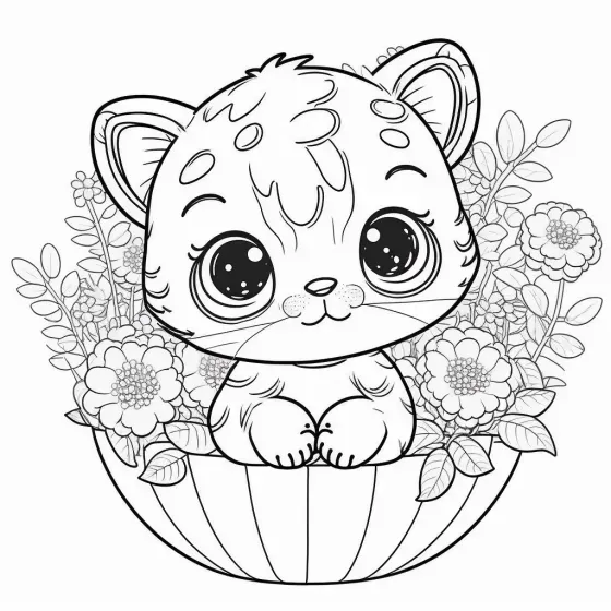 Cute Animals In Bloom Kids Coloring Pages