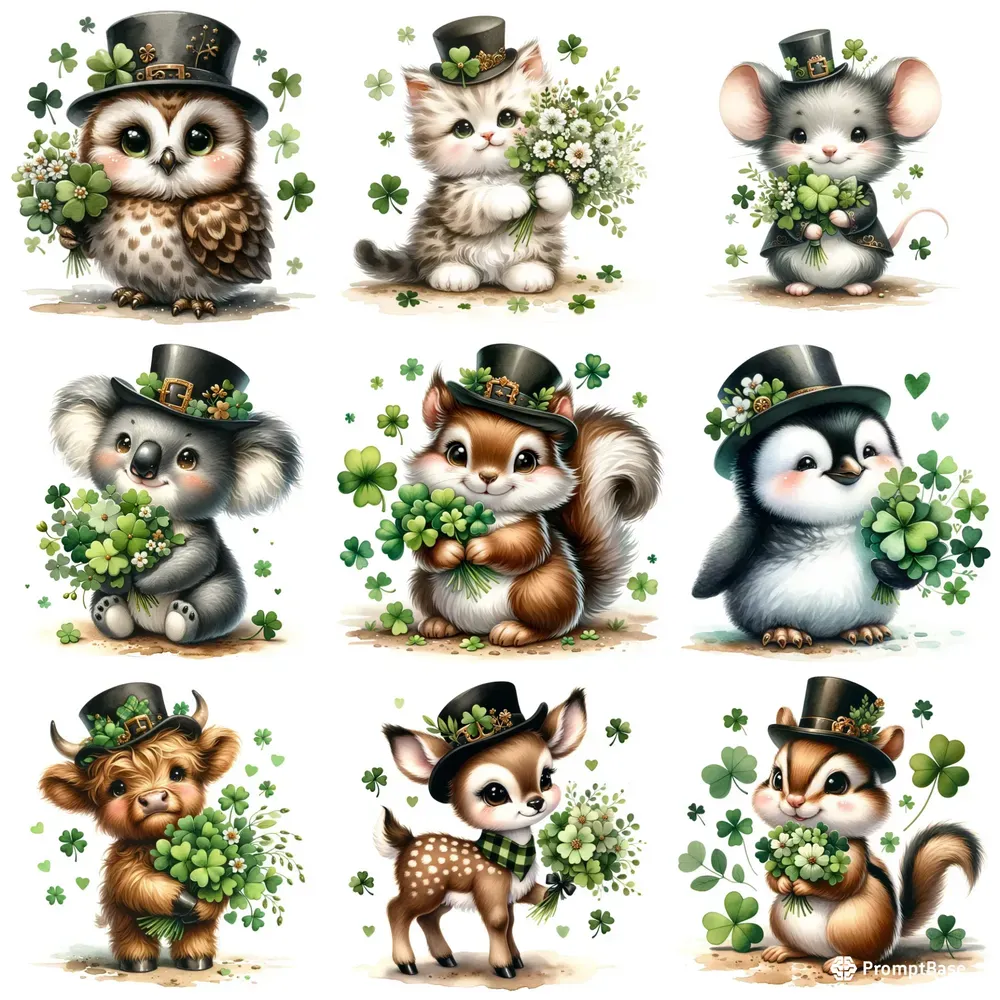Watercolor St Patricks Day Animals
