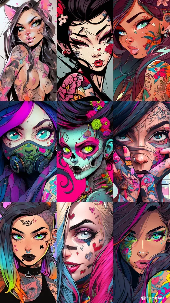 Cartooned Girls Portraits