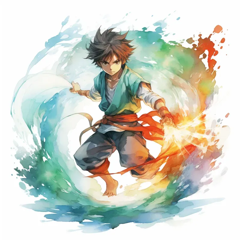 Anime Characters Watercolor Illustration