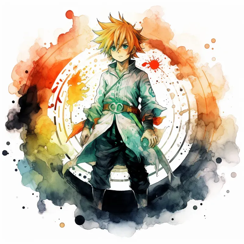 Anime Characters Watercolor Illustration