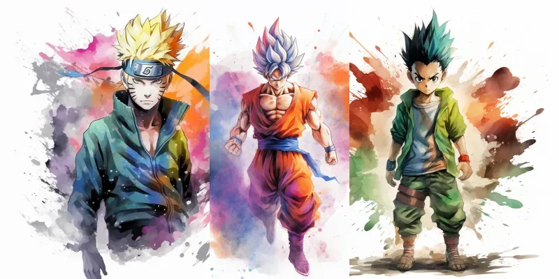 Anime Characters Watercolor Illustration generated by undefined