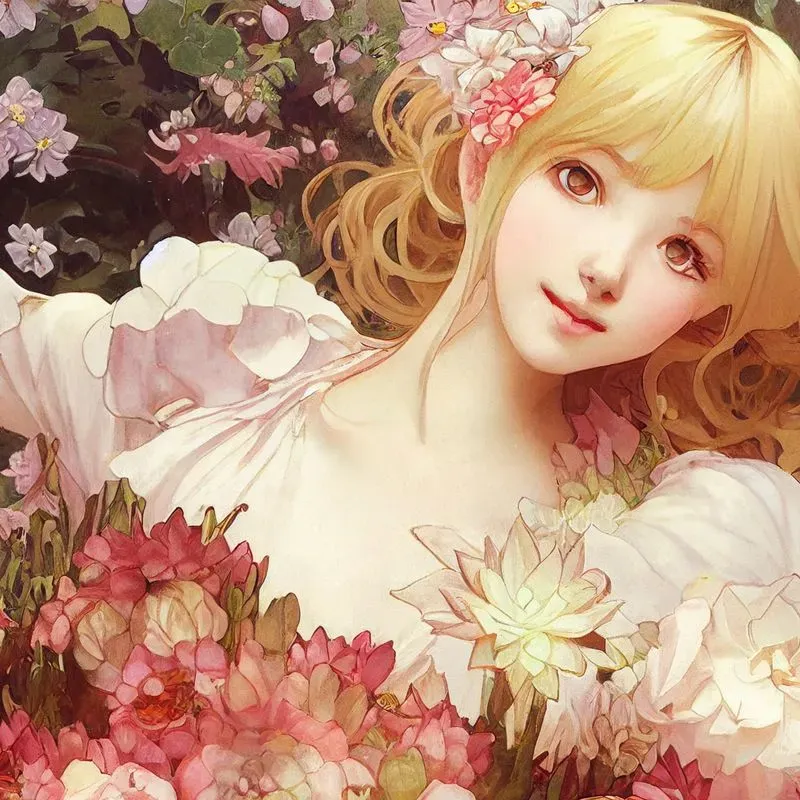 Beautiful Girl On A Flower Bed