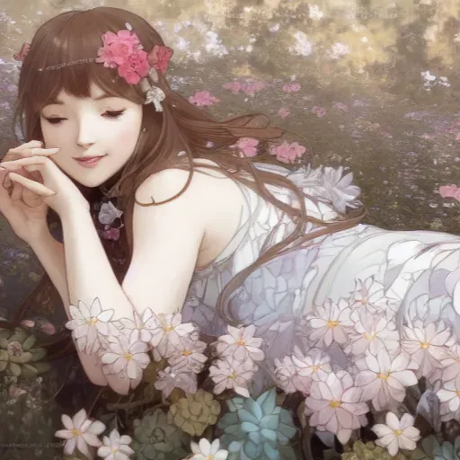 Beautiful Girl On A Flower Bed