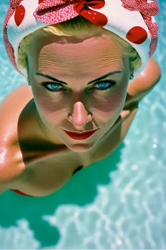 Retro Swimsuit And Poolside Women