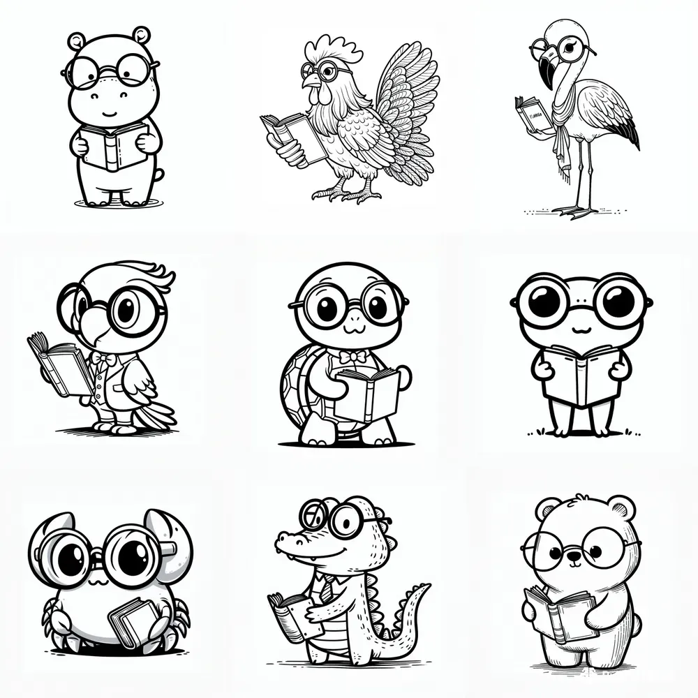 Animals Reading Books Coloring Pages
