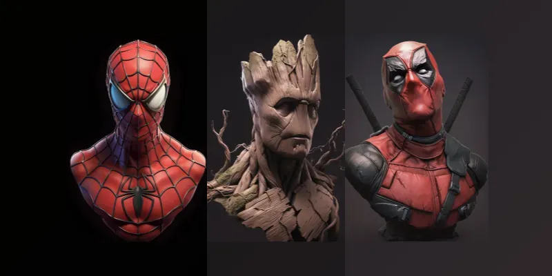 Marvel Head Sculptures Made Of Plasticine generated by undefined