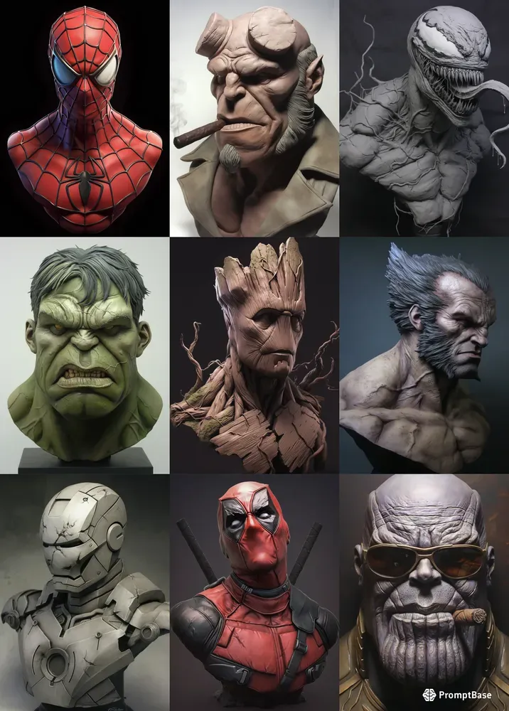 Marvel Head Sculptures Made Of Plasticine