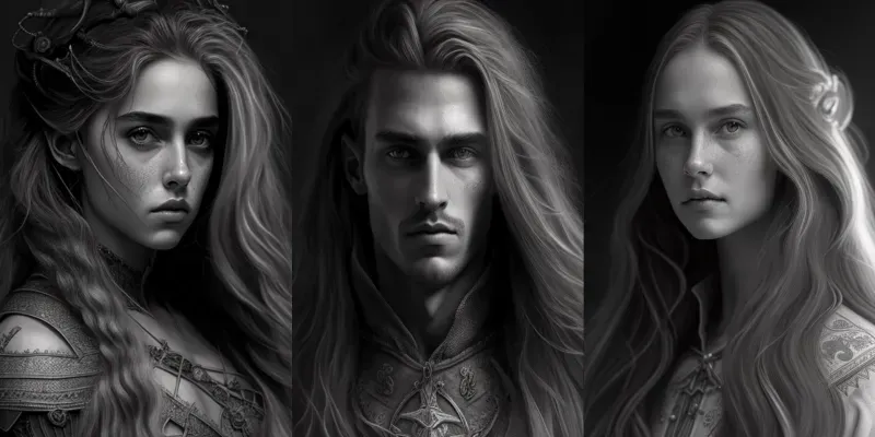 Photorealistic Fantasy BW Portraits generated by undefined