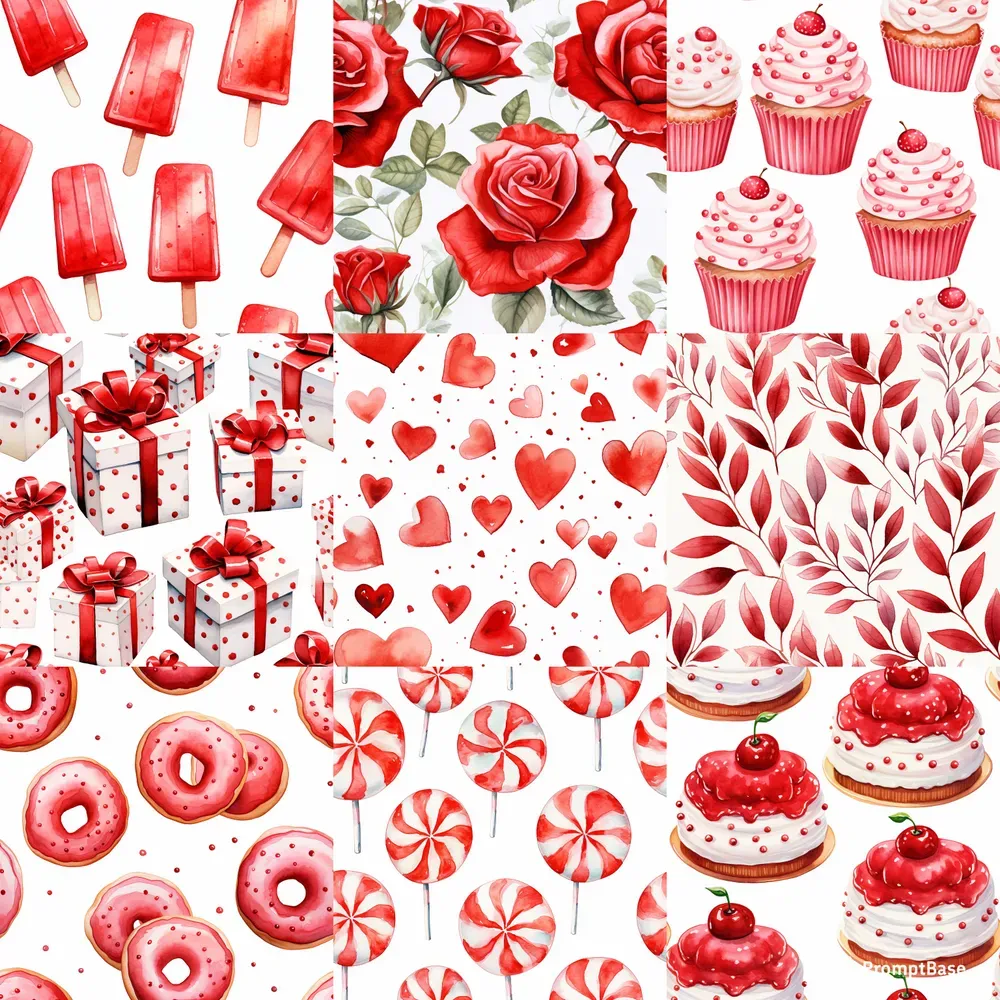 Valentines Day Watercolor Patterns Red